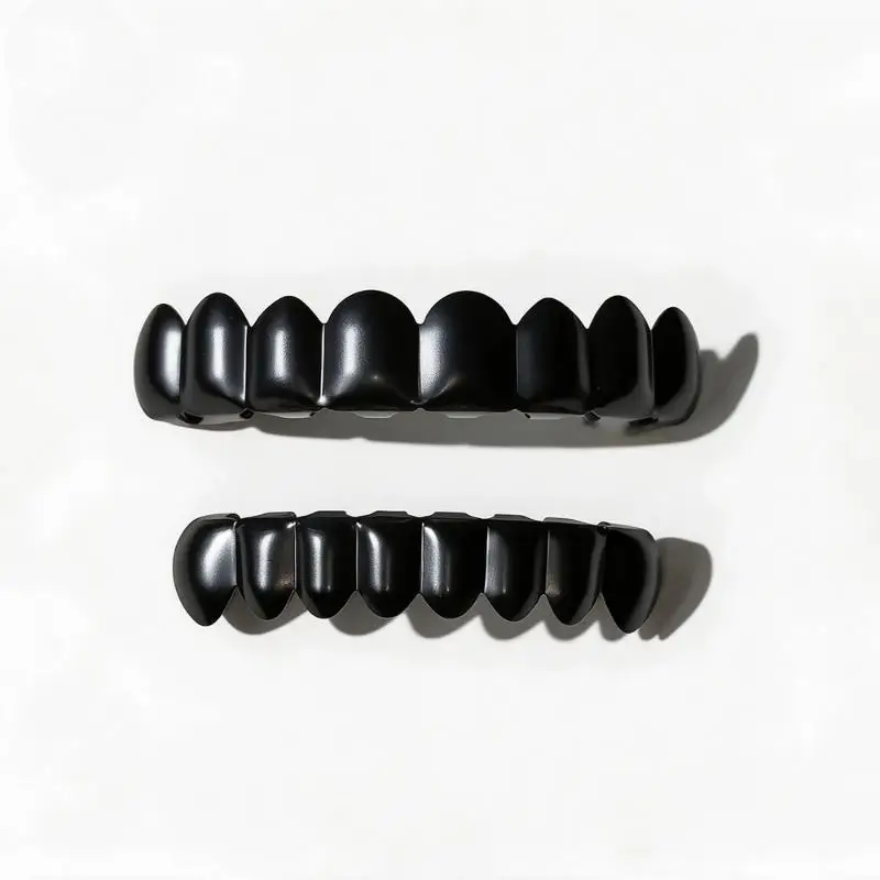 Hip Hop 6-8 Teeth Smooth Surface Light Black Color Men Women Top & Bottom Shiny Grill Punk Rapper Christmas