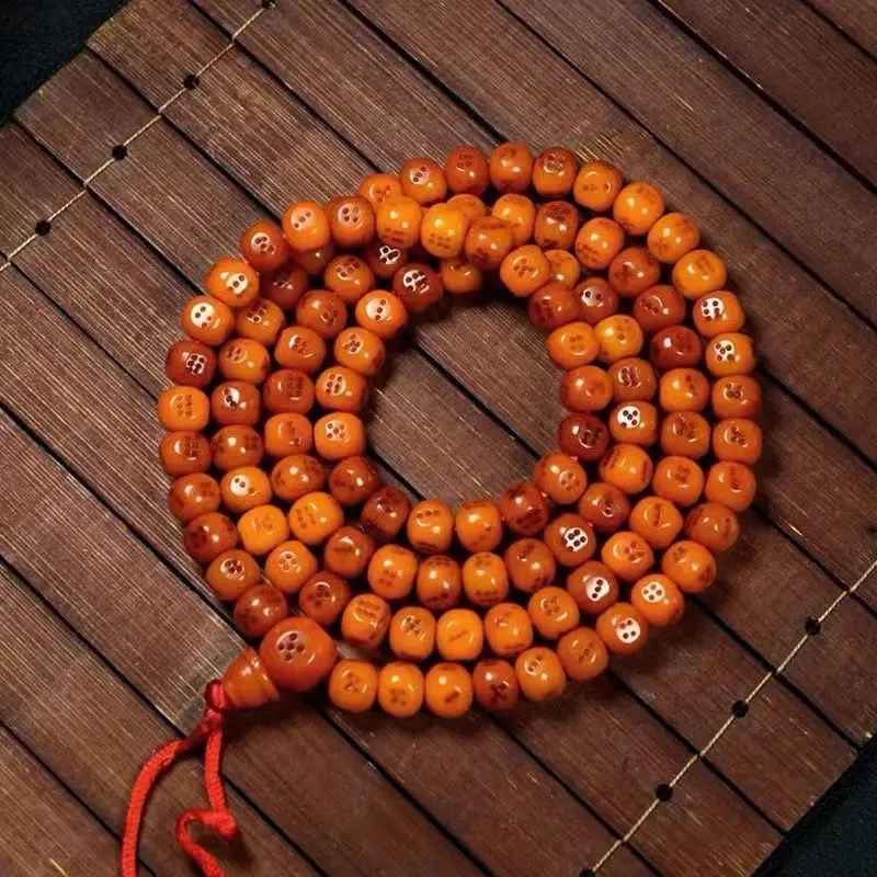 Ox Square Oil Polished 108 Dice Buddha Beads Sieve Yak Bone Bracelet