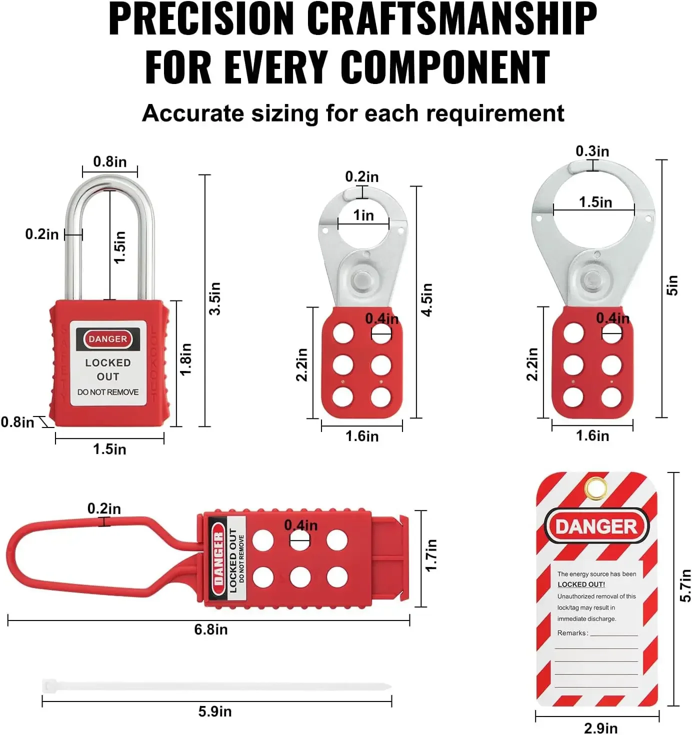 Kit voor elektrische vergrendeling, inclusief hangsloten, grendels, tags, nylon banden, stekkervergrendelingen, stroomonderbrekervergrendelingen, draagtas