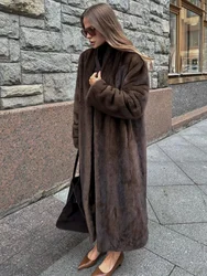 Dames luxe zacht dikker warm harig namaakvossenbontjas mode oversized bruin pluizig jasje met lange mouwen 2024 dame streetwear