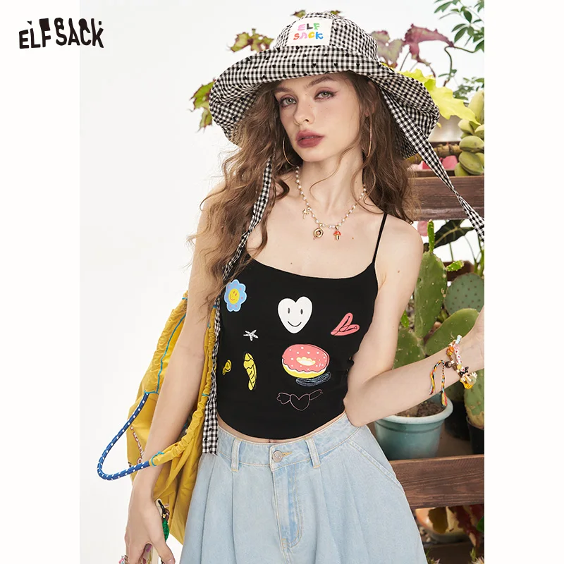 

ELFSACK 2025 Summer New Arrivals Y2K Cute Printed Slim Fit Camisole For Women