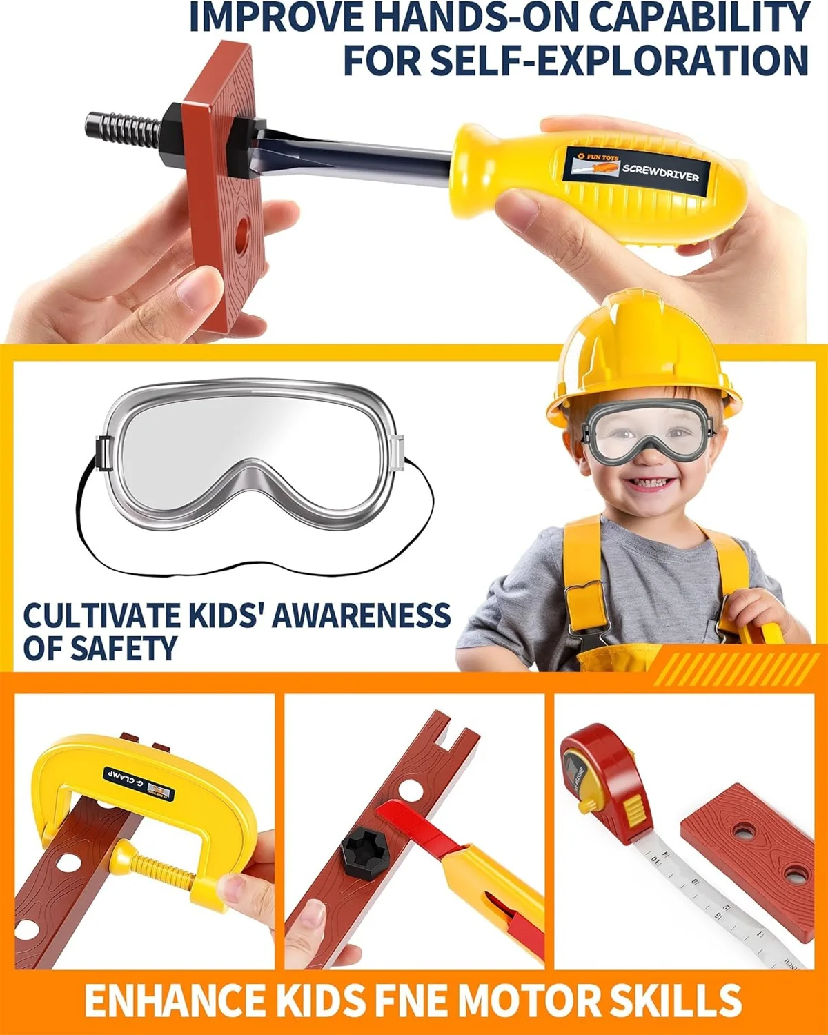 Pretend Tools Kit Kids 45PCS Set Play Repair Tool Set Plastic Construction Toys with Screwdrivers for Toddler Boys Girls Child