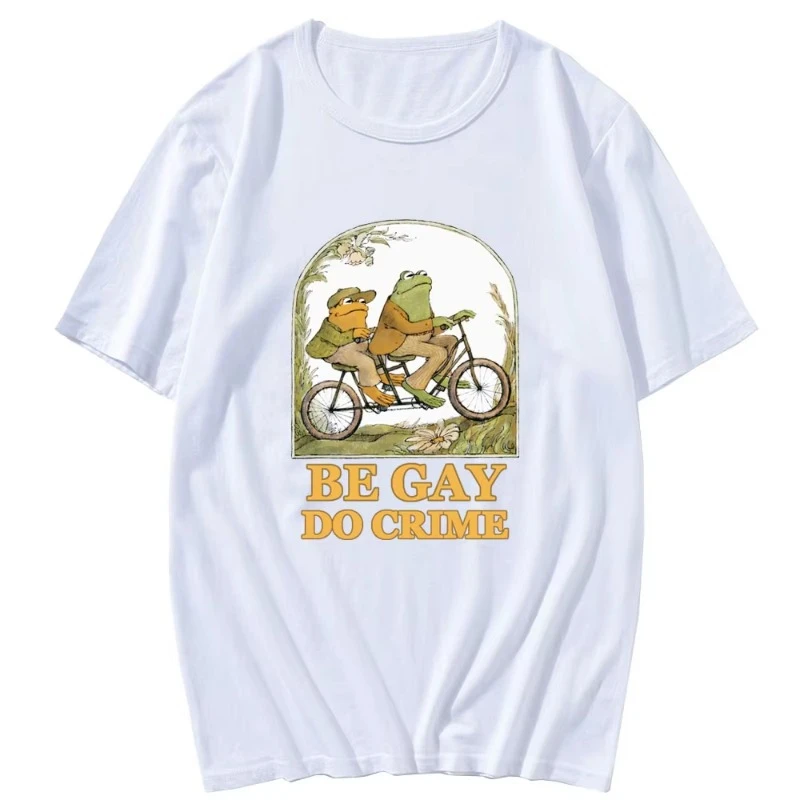 

Summer Ride Bike Frog T-Shirt Men Women Harajuku Graphic Cotton Loose Short Sleeve Casual Trendy Streetwear