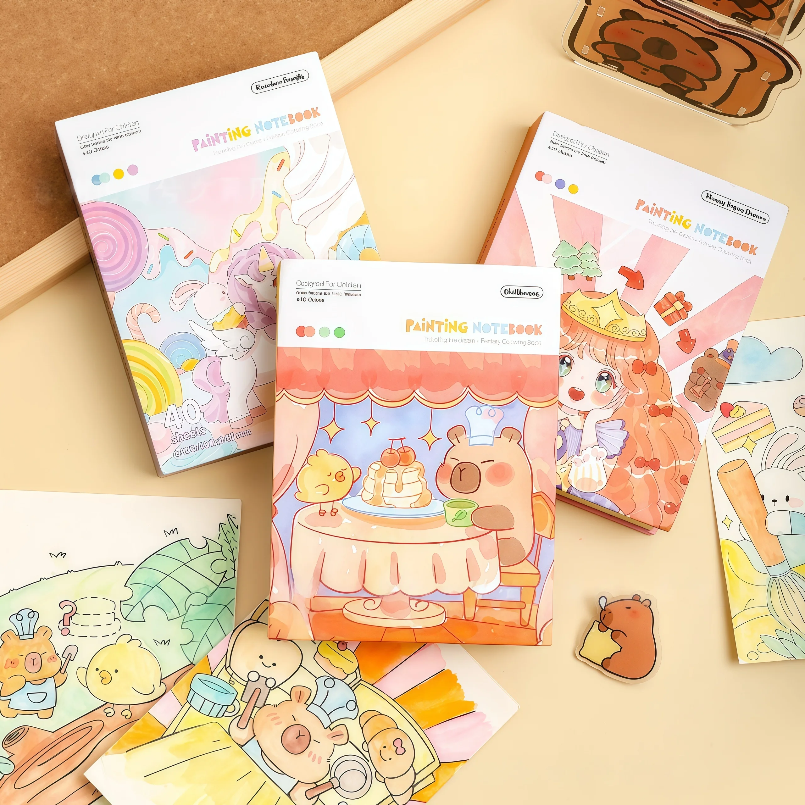 Portable Watercolor Coloring Book for Kids - Kindergarten Coloring Album with Pigments for Doodling and Painting