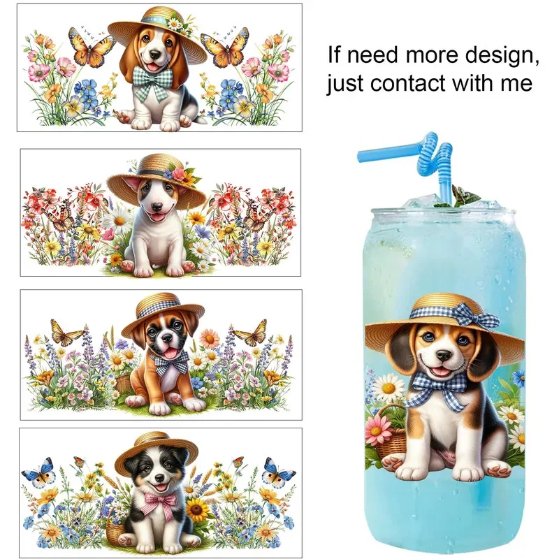 Pastoral style Cute dogs artwork UV Sticker Party DIY Decals 3D transfers uvdtf tumbler seal stickers 16oz uv dtf cup wraps