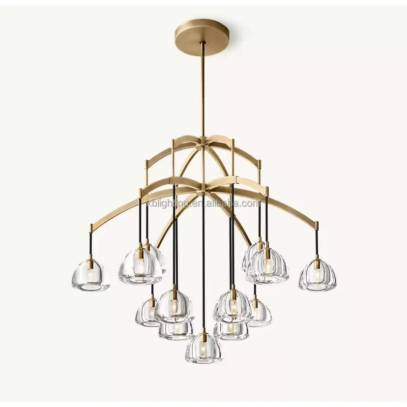 High Quality Brass Gold Vintage Simple Design Indoor Pendant Light Kitchen Island Living Room Hemisphere Round Chandelier