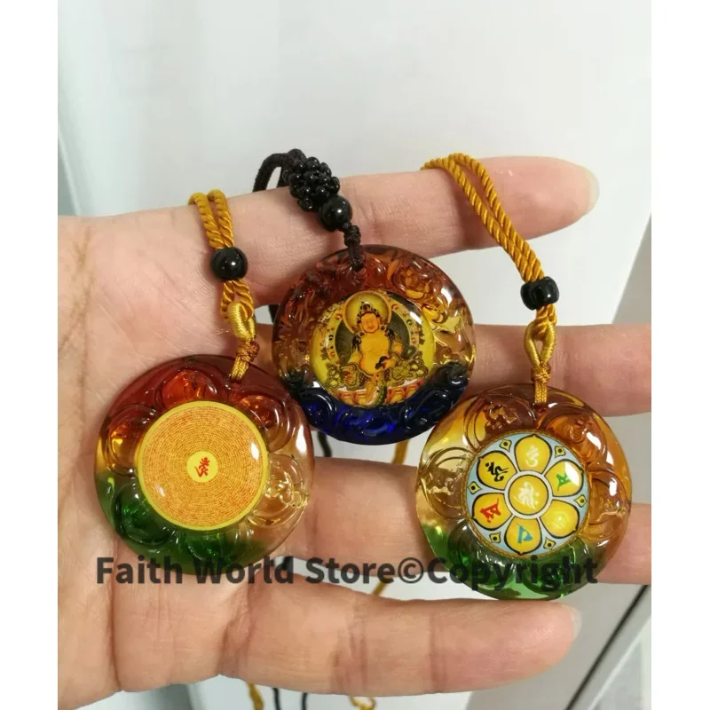 3PCS Greco-Buddhist pocket travel efficacious Mascot Yellow Jambhala fortune god Safety spell Crystal Pendant Buddhist Amulet