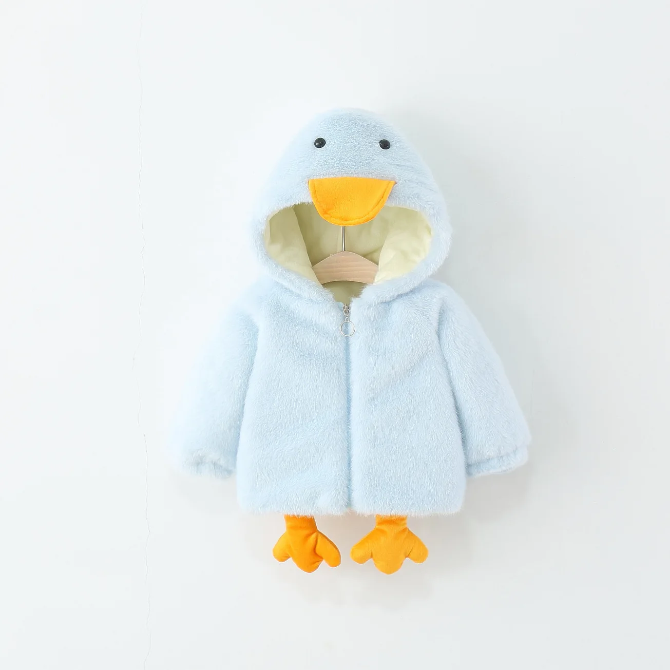 Winter Kid Coat Cartoon Duck Hooded Thick Plush Child's Clothing Warm Fleece Boys and Girls Coat for 1-3Y Kid Outwear Warm