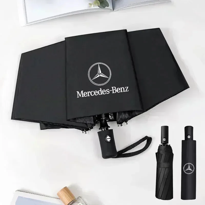 12 Bone Automatic Umbrella UV Resistant Sunshade Car Emblem Umbrella For Mercedes Benz AMG W204 W205 W203 W211 W212 W213 W201