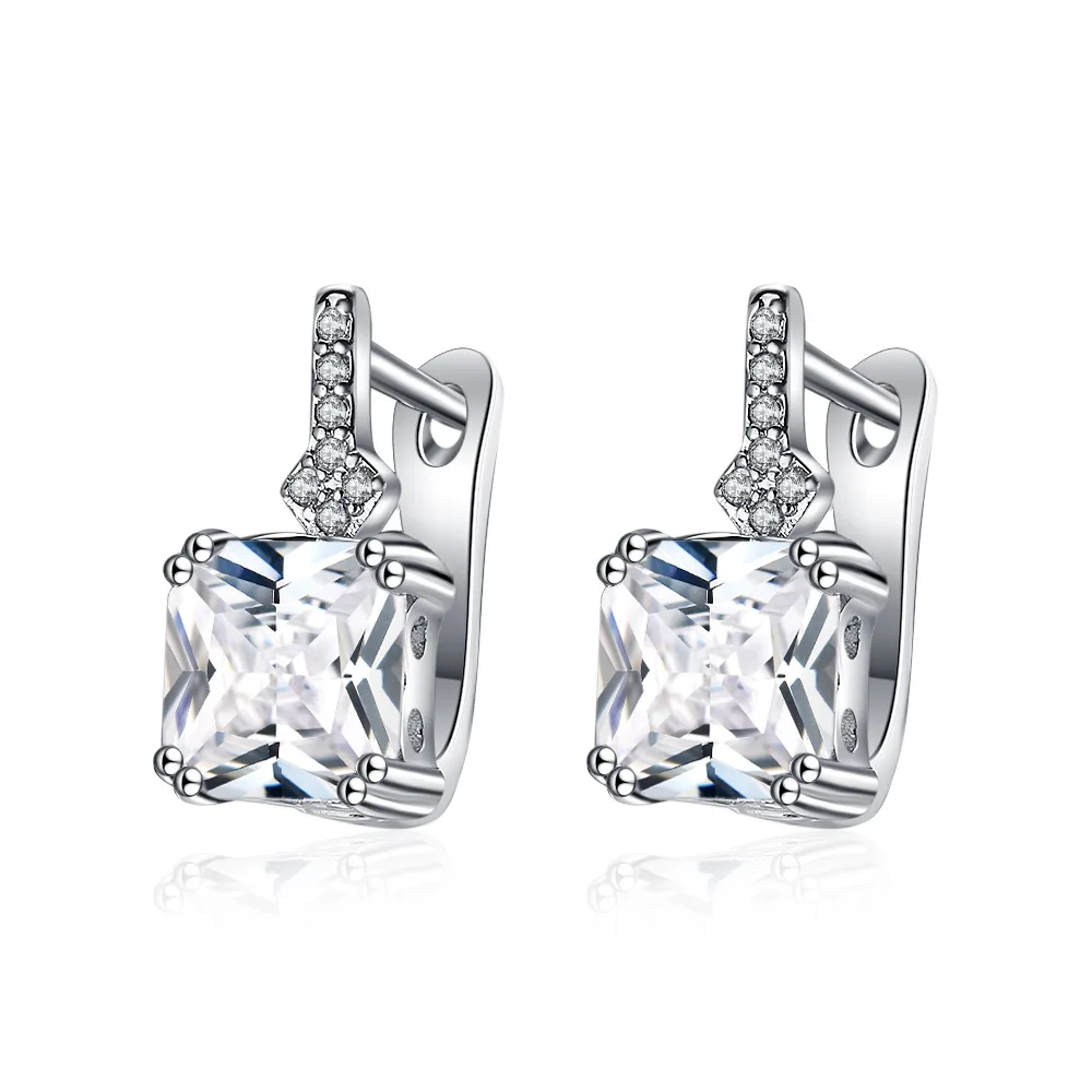 Trendy Jewelry Stamp 925 Sterling Silver Girl Gift New 2026 Hot Square Crystal Gemstone Hoop Earrings For Women