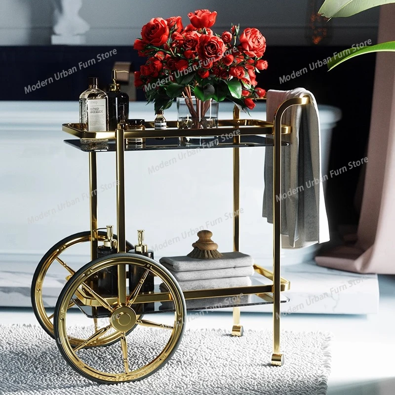 

Роскошная напольная тележка-стеллаж для ванной комнаты на колесиках, кованая железная полка для хранения, современная мебель для ванной комнаты
