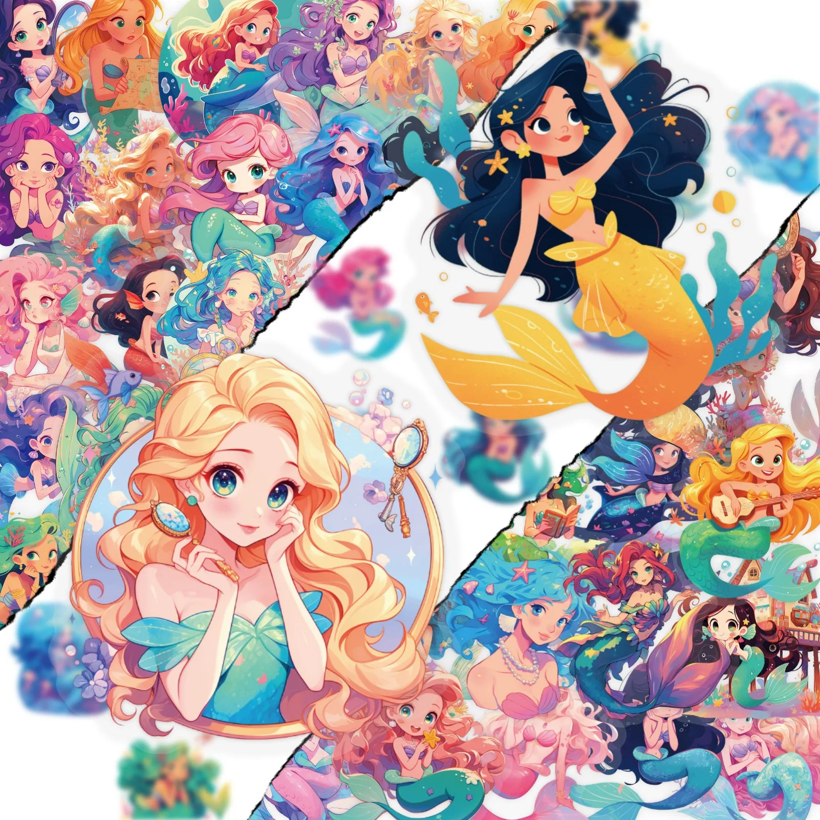 50pcs Color Mermaid Princess PET Marine Cartoon Character Luggage Laptop DIY Sticker