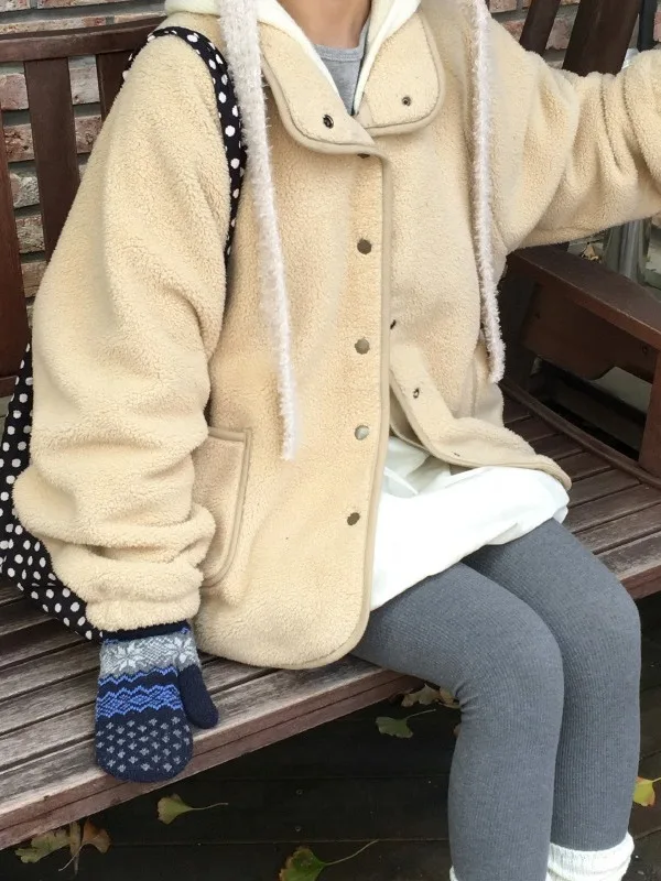 

Korean Sle Women's Double-Sided Thiened Fce Lamb Fur Jaet Winter Warm Faionable Youthful Cute Cotton Coat