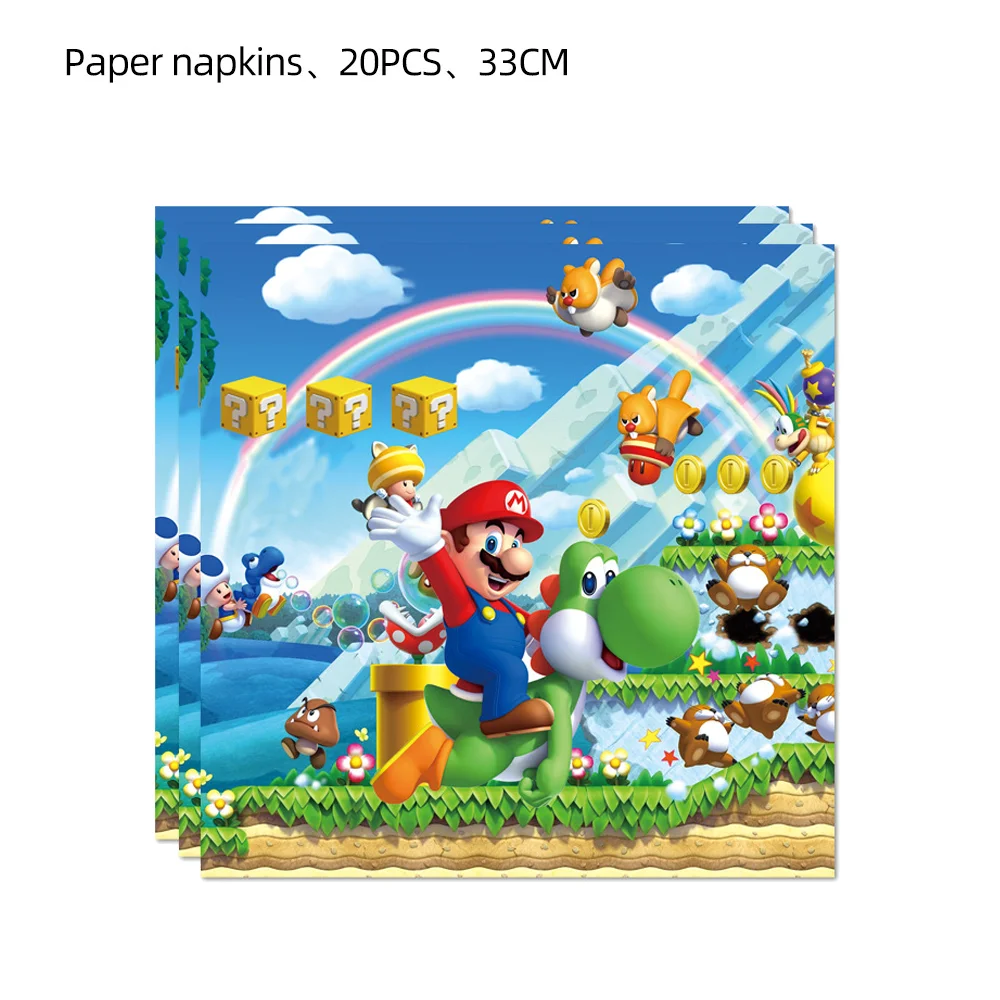 20 Pcs Cartoon Super Bros Disposable Paper Napkin for Wedding Decoration Marios Shower Peach Princess Napkin Bachelorette Party