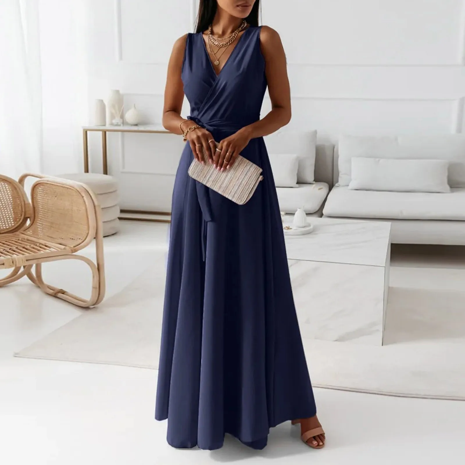 Robe longue taille haute pour femme, tenue de soirée élégante, style bohème, été