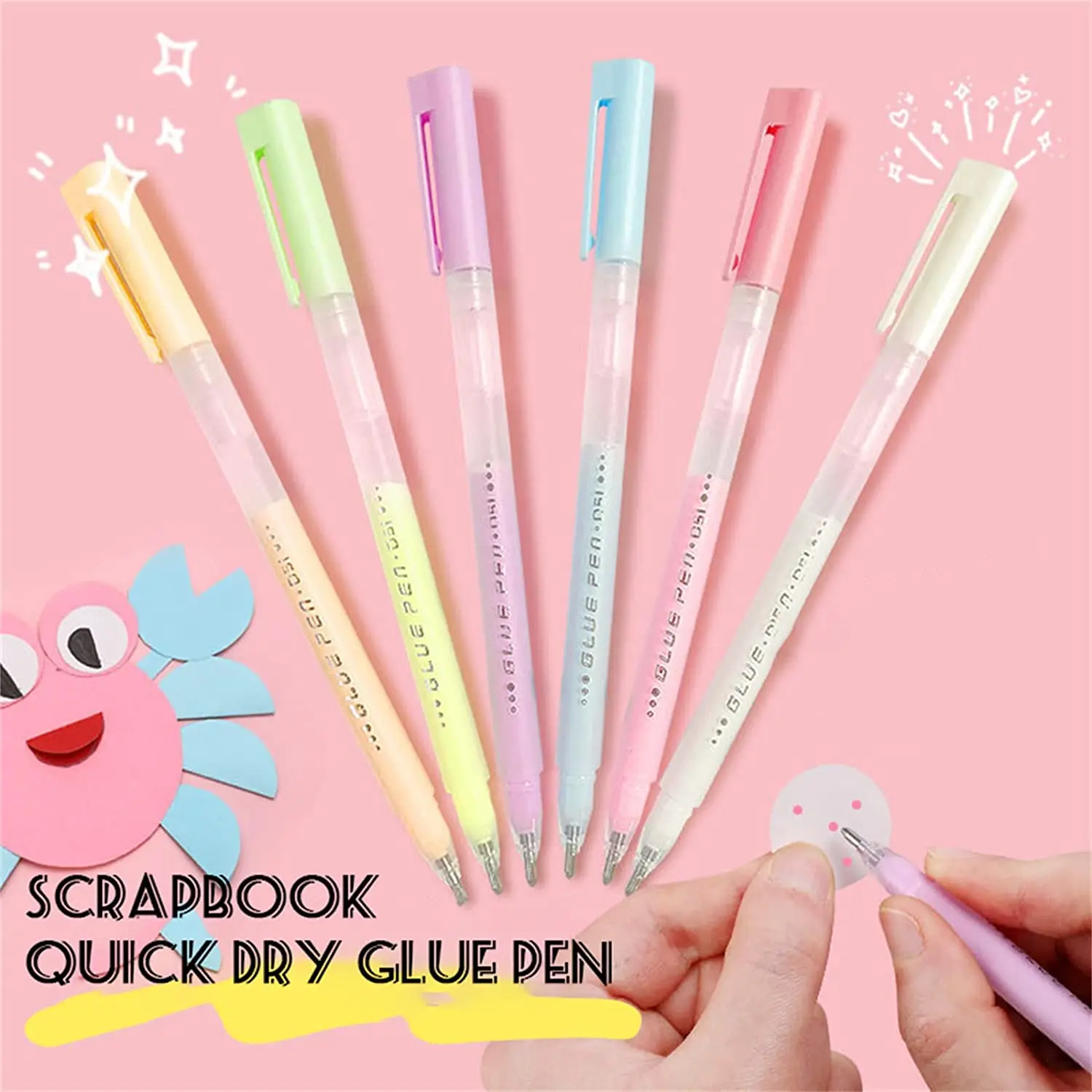 6Pcs Scrapbook Quick Dry Glue Pens Adhesive Glue Pen Crafting Fabric Pen Liquid Glue Pen for Scrapbooking Papercrafts Accessorie