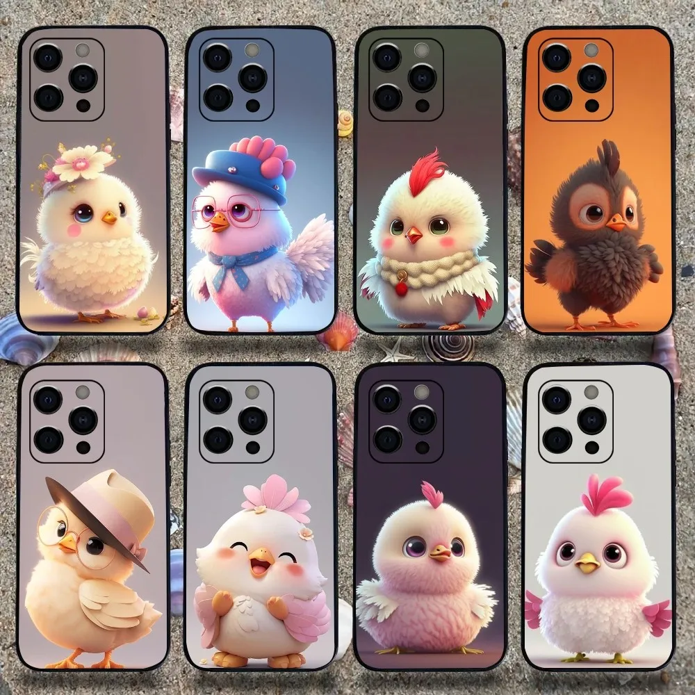 Милый чехол для телефона с цыплятами животными для Apple iPhone 15,14,13,12,11,Pro,X,XS,Max,XR,Plus, мягкий черный мини-Чехол