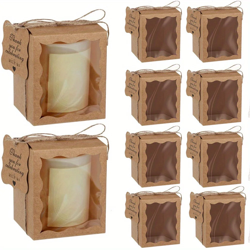 10/20 Stück quadratische transparente Geschenkboxen mit klarem Fenster, Verpackungsmaterialien mit Etiketten und Bindfaden, Verpackungsmaterialien für Süßigkeiten und Kekse