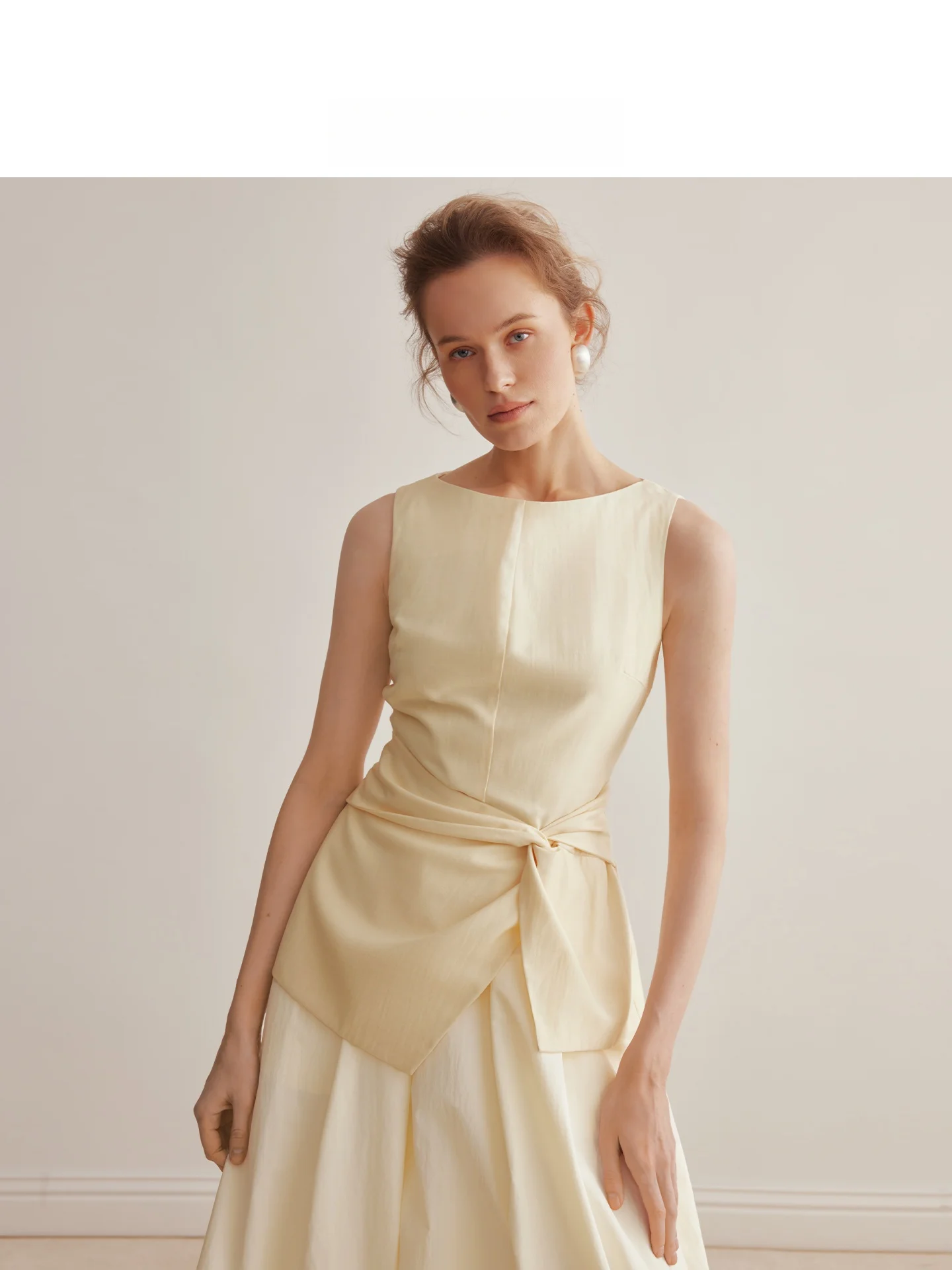 

AEL Original Silk Wool Svel irt Women's Spring Summer New Knot Waist Slimming Vest Top French Sle Slim Fit Polyester