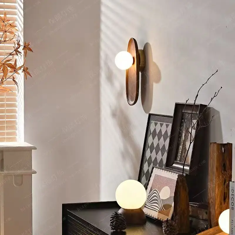 

Chinese Retro Zen Wall Lamp Walnut Glass Lights Home Decoration Creative Lamps for Doorway Hallway Living Room Decor Fixture