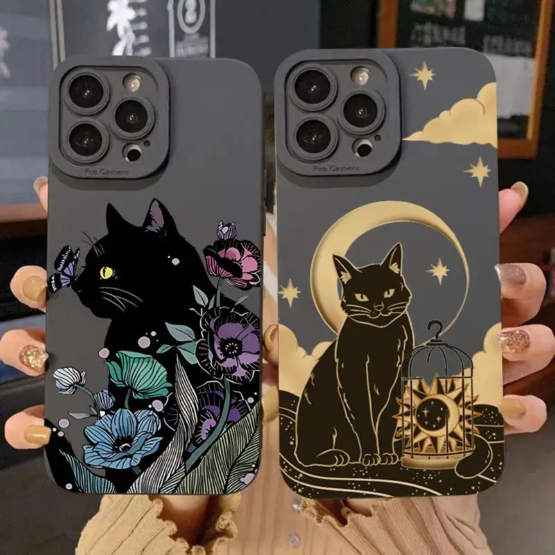 

Abstract Art Cat Phone Case for IPhone 16 Pro Max 15 Pro 14Plus 13 12 11 Shockproof Anti-slip Soft TPU Phone Protective Cover