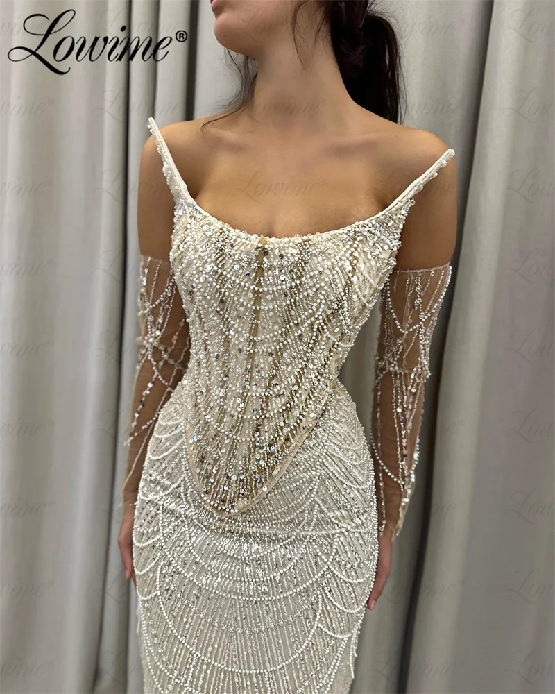 Vestidos de noite de sereia com contas completas para mulheres, Vestidos Sereia Pérola, Formal Prom Robes, Festa de casamento árabe