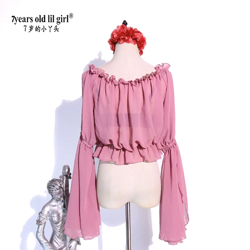 7세 어린 소녀 2025 쉬폰 트라이벌 벨리 댄스 의상 상의 보헤미안 집시 모던 ECA19