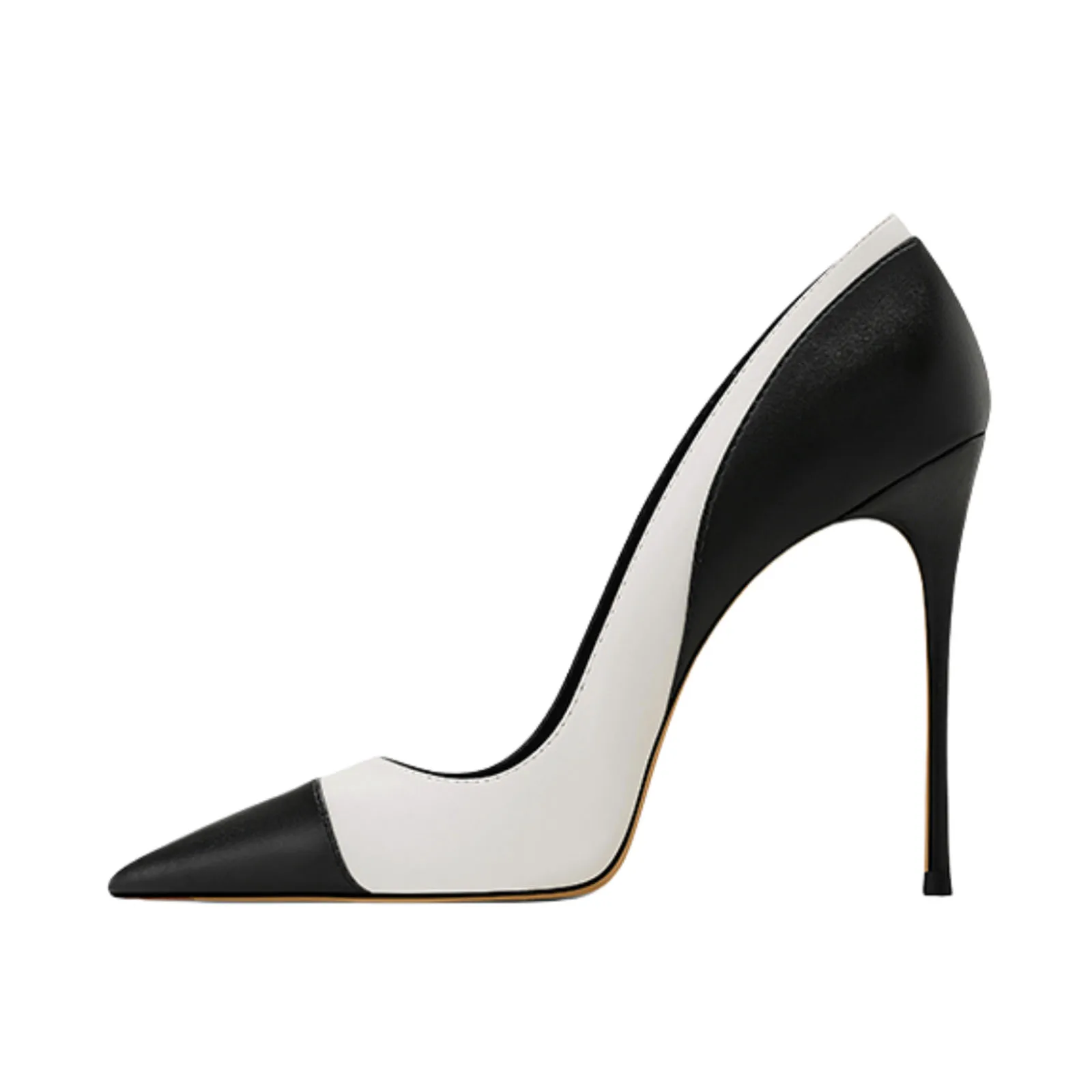 

Arden Furtado 2025 Spring Black white High-heeled Pointed Shallow Super high heel Sexy Pumps extra-large size Single shoe