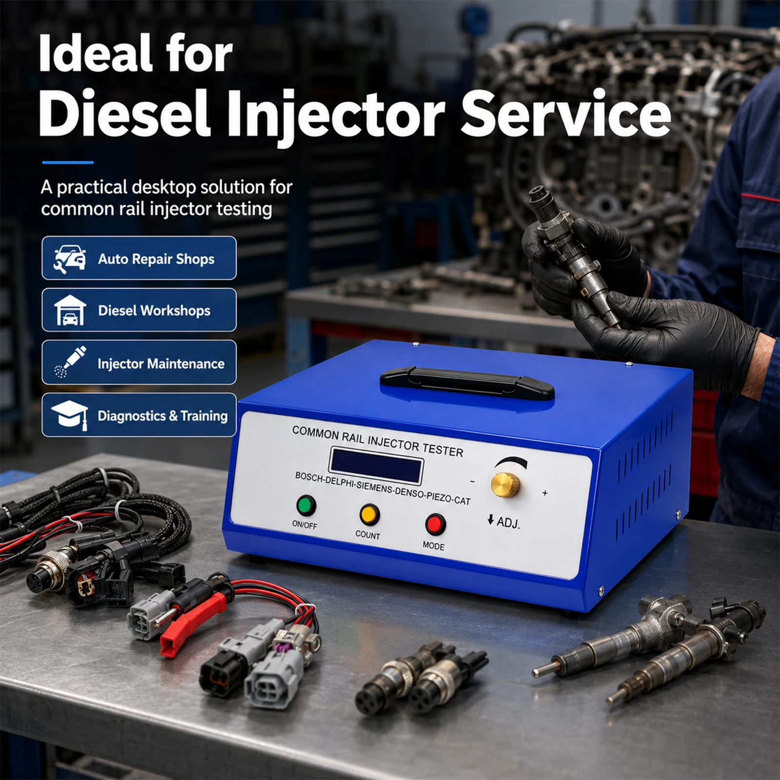 CR1000 Common Rail Injector Tester Piezo Solenoid  Valve AHE Dynamic Lift Resistance Test Pulse Adjustable Repair Tools