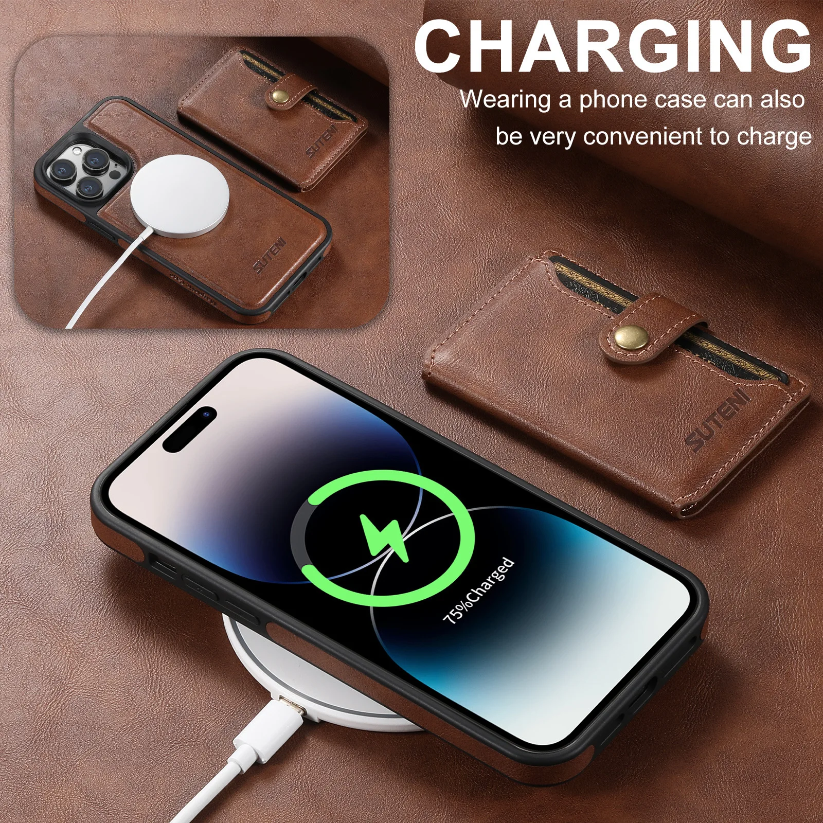 

Magnetic Wireless Charging Case for iPhone 16 Pro Max 14 12 13 15 Pro Max 16 Plus Leather Wallet Card Bag Holder Cover