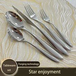 5Pcs Silver Stainless Steel Flatware Set, Heavy Duty Mirror Polished Cutlery, Luxury Knife Fork Spoon for Wedding Party