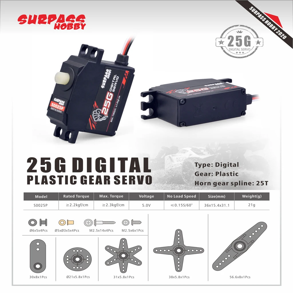 Surpass Hobby 9g 17g 25g 3kg 6kg Digital Servos Metal Plastic Gear Servo For 1/10 1/12 1/24 RC Car Truck Airplane Boat Parts