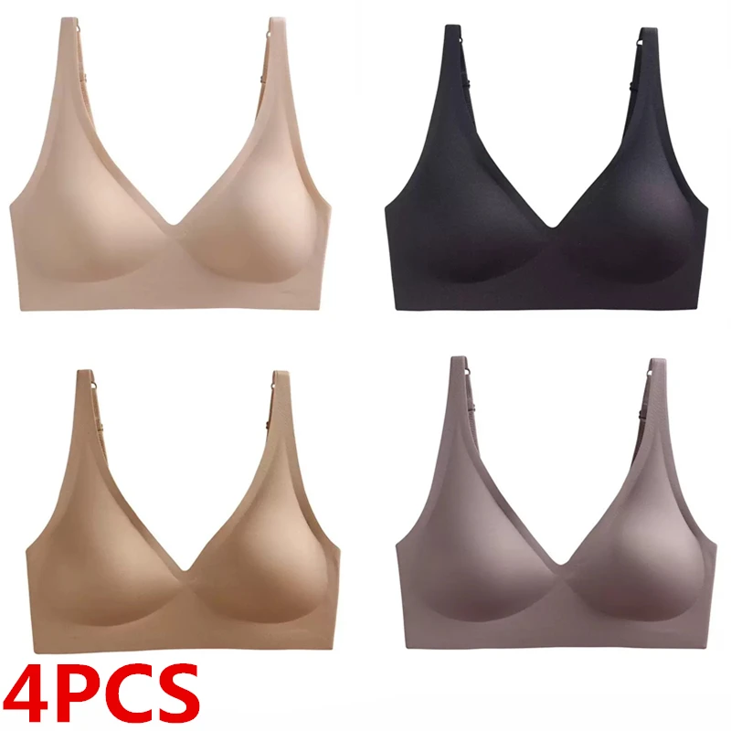 4pcs Women's French Style Seamless Push-Up Bra Set - Sexy No Steel Ring Small Chest Adjustable Underwear KUCLUT
