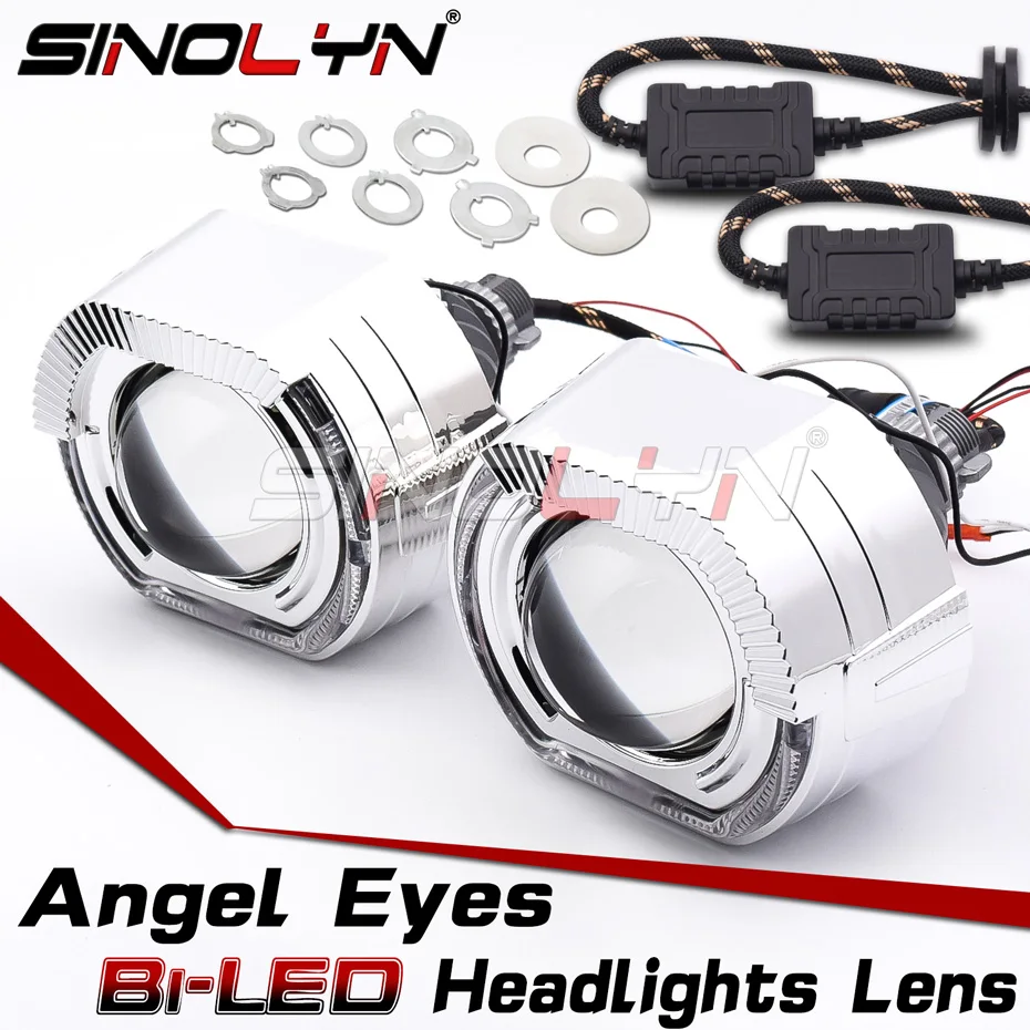 Sinolyn 2.5 Inch Bi LED Lights For Car Headlight Lenses For H7 H4 9005 9006 Angel Eyes Turn Signal LED Projector Car Accessories