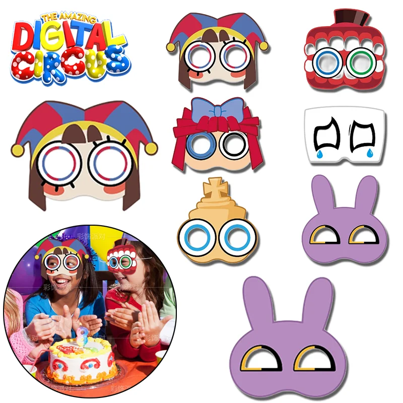 6pcs The Amazing Digital Circus Cartoon Mask Children Cosplay Birthday Carnival Party Decoration Kid Anime Figure Pomni Jax Mask