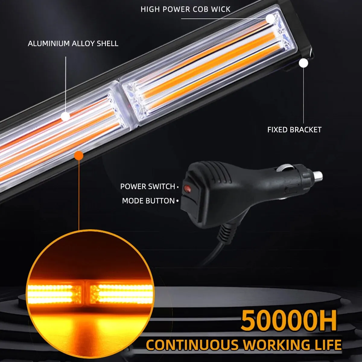 1PCS Front Windshield Car Strobe Lamp Bar Traffic Signal Emergency Flashing Lamp Car Warning Light LED Work Light Bar Dual Color