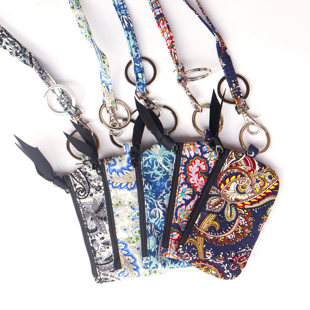 Frauen ID Abzeichen Halter Ethnische Baumwolle Stoff Neck Strap Zip Geldbörse Exotische Kreditkarte Tasche Weibliche Schlüssel Ring Mini lanyard Brieftasche – Detail 5