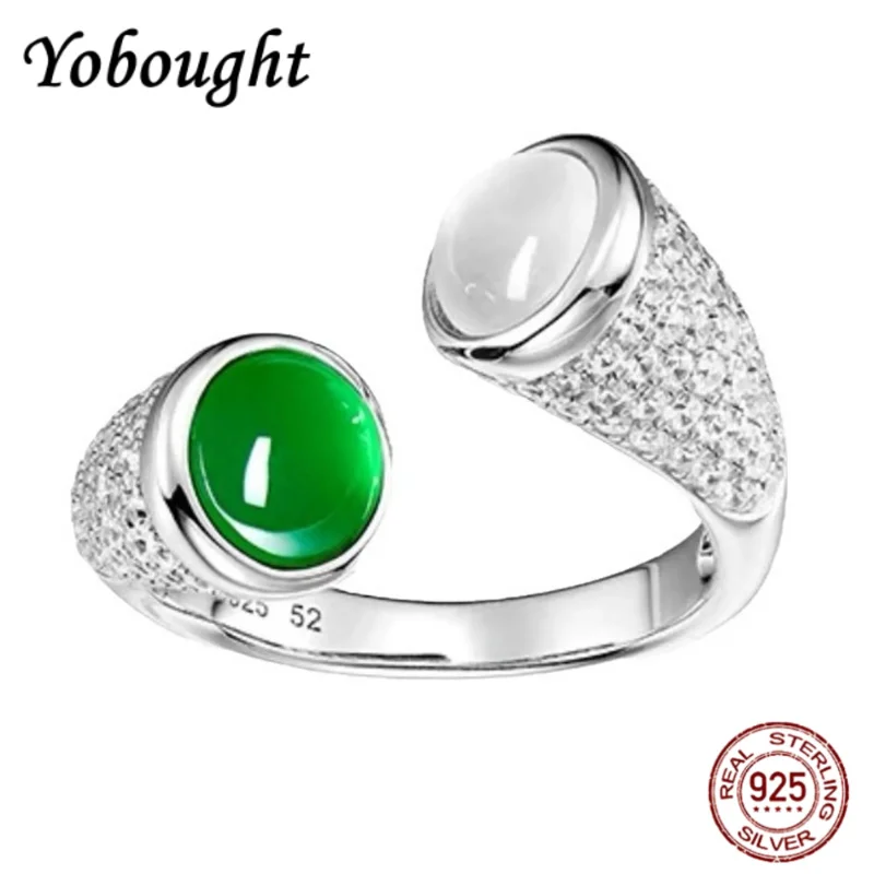 

NEW S925 Pure Silver Fashionable And Luxurious Green And White Dual Tone Egg Face Ring