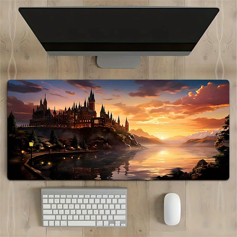 Enchanted Castle Sunset Desk Mat Large Non-Slip Rubber Gaming Mouse Pad Workspace Mat