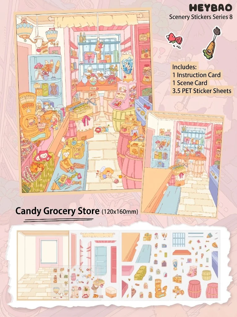 HEYBAO Anniversary Mini Scene Book | Japanese Retro Comic Stickers & Cards, for Journal & Scrapbook Decor