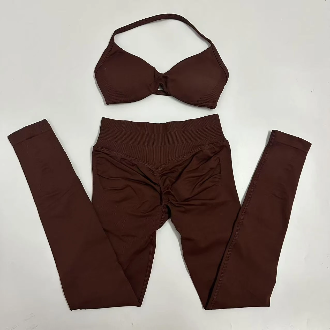Seamlessyoga Set Dames Workout Scrunch Leggings Set Strappy Halter Sportbeha Fitness Gym Kleding Workout Set 2 Stuks
