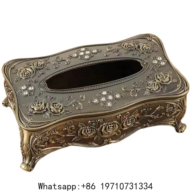 

Vintage Bronze Alloy Napkin Extraction Paper Box Toothpick Holder Living Room Napkin Dispenser Organizer Home Desktop Decorative