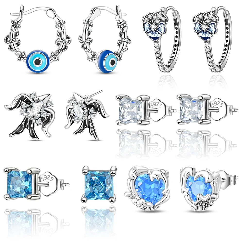 

Серьги из стерлингового серебра 925 пробы с синими цирконами Haiyan&Eyes&Flowers&Blue Zircon, женские, на каждый день, в этническом стиле