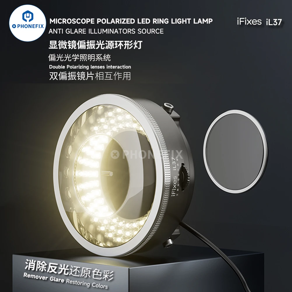 iFixes iL37 mikroskop spolaryzowany 96-LED lampa pierścieniowa przeciwodblaskowa lampa mikroskopowa oświetlacz do naprawy lutowania kamera przemysłowa