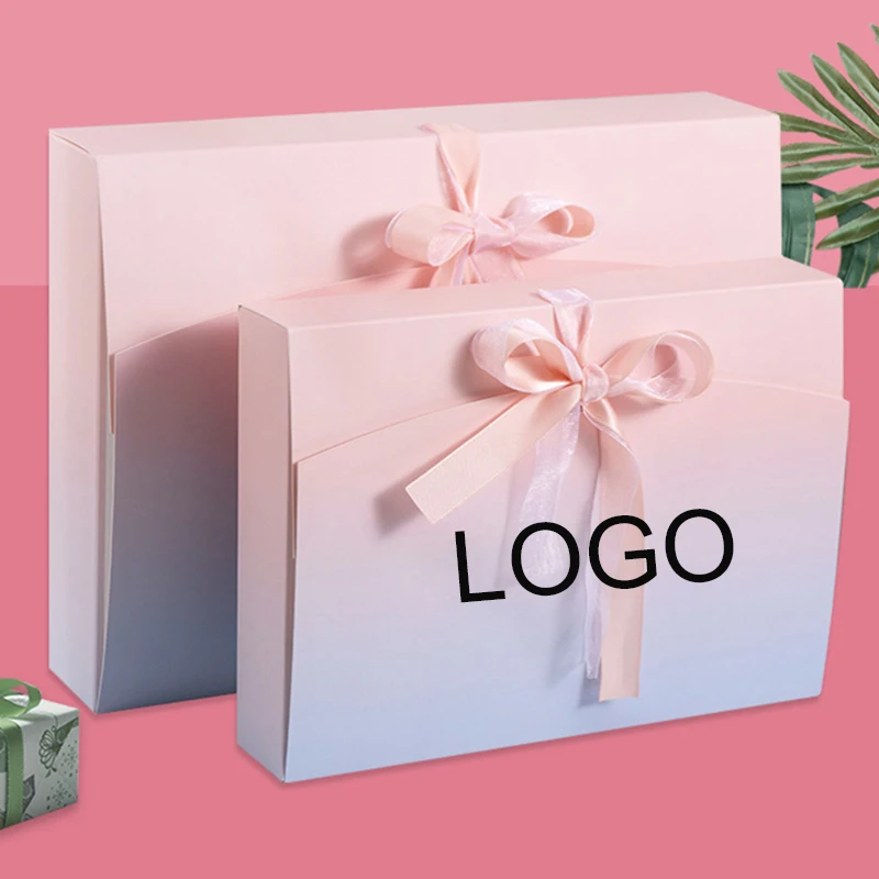 5Pcs Custom Logo Bow Ribbon Gifts Boxs Paper Packing Box Scarf Box Pajamas Shirt Packaging Box Gift Package Wig Box