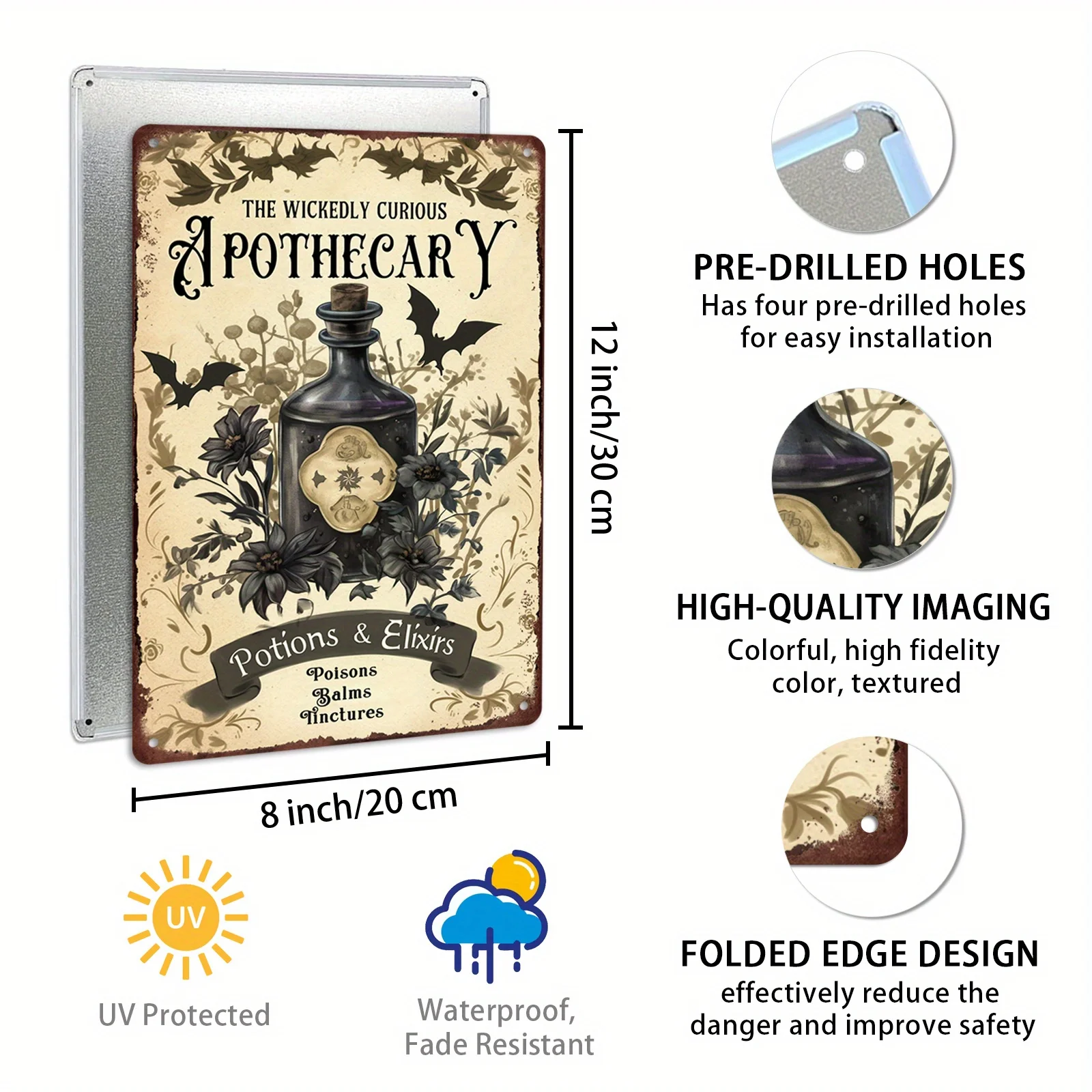 Ghostly Retro Pharmacy Potion Halloween Metal Tin Sign - 20.32X 30.48cm Vintage Haunted House Decoration, Suitable for Farmhouse, Kitchen, and Home Wall Art