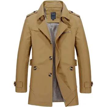 BROWON Men's 100% Cotton Vintage Trench Coat 2 BROWON Brand Trench Coat Men 2026 Spring and Autumn 100% Cotton Jacket for Men Vintage Windbreaker Casual Jackets Men Clothing 2