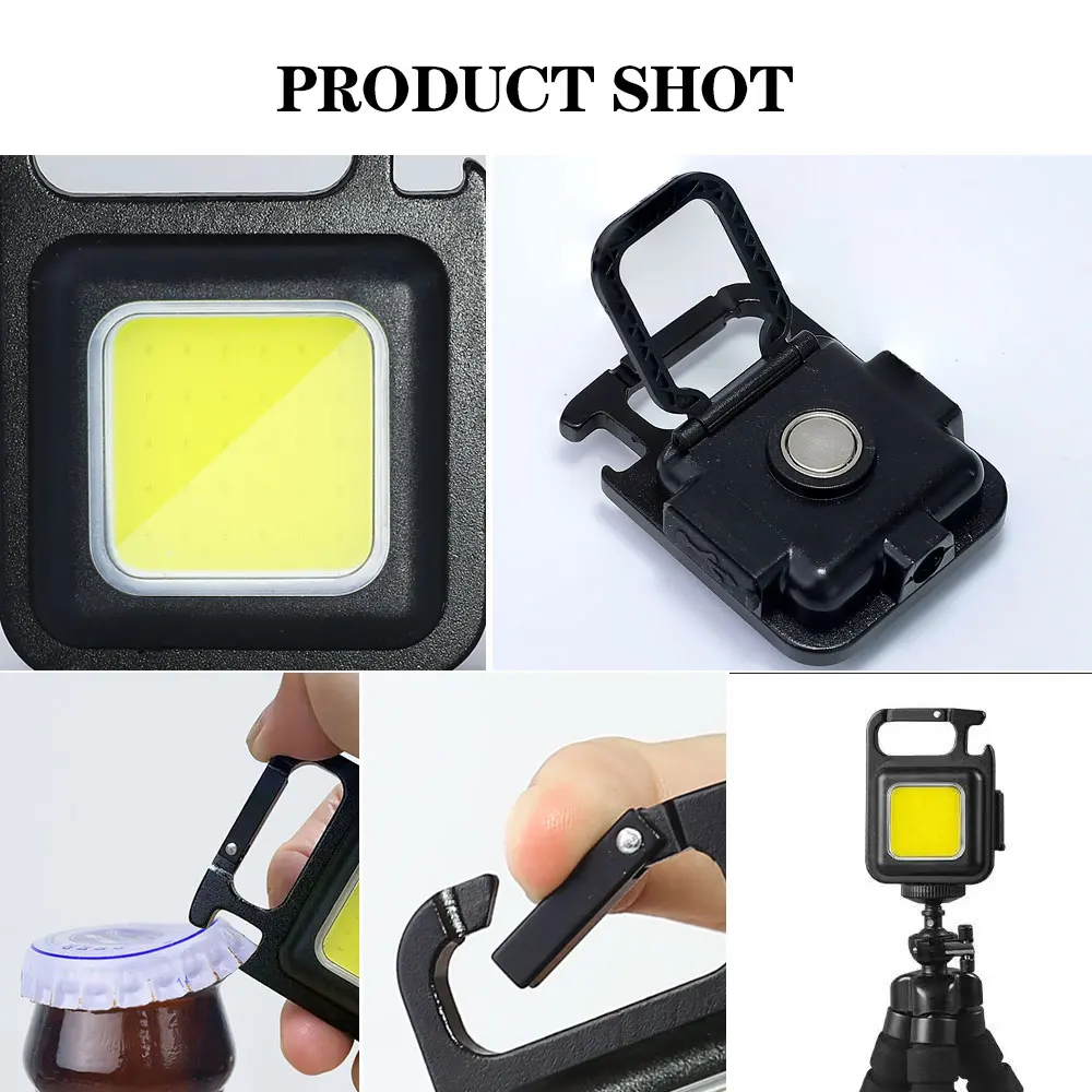 Mini LED Keychain Light Mutifuction Portable Pocket Flashlight Work Light USB Rechargeable With Corkscrew Outdoor Camping Light