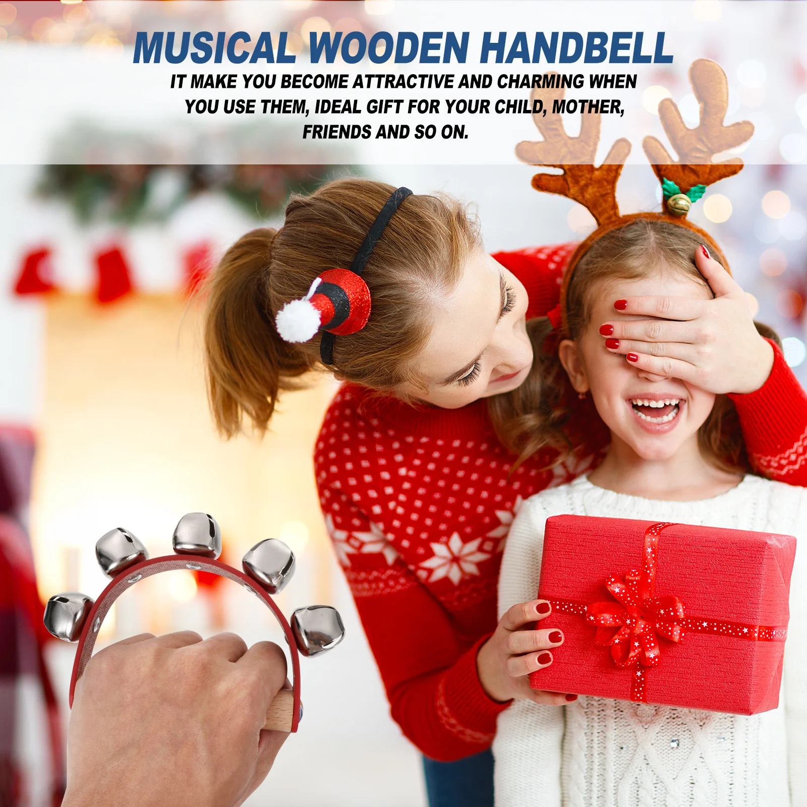 5 قطعة أجراس مزلقة يدوية مقبض خشبي موسيقي جرس عيد الميلاد أداة للحزب مهرجان مرحلة الأسرة جمع ديكور اليد #1