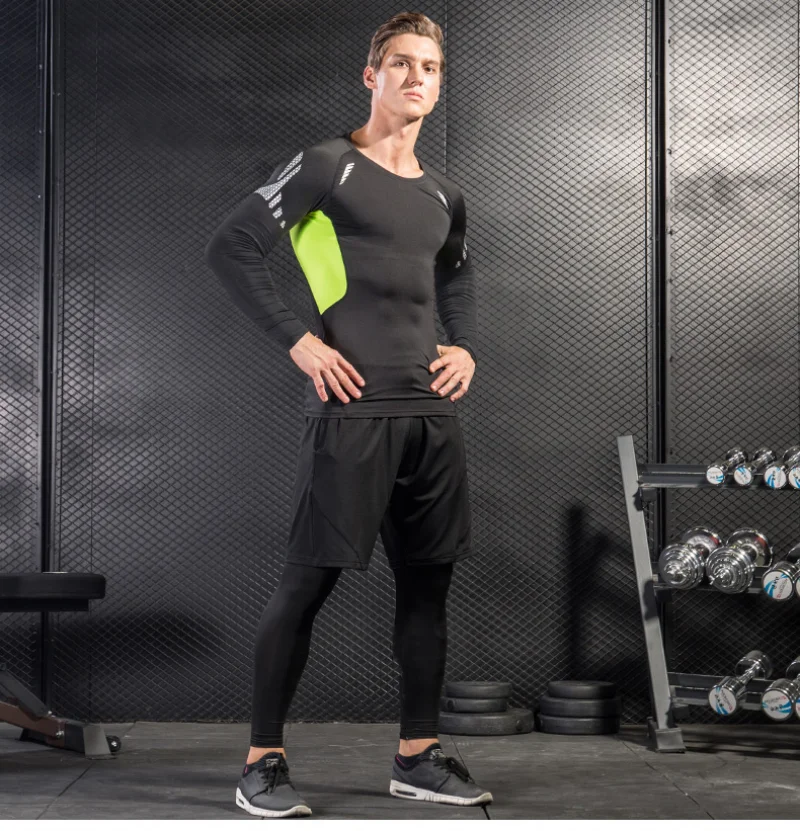 Men's Tracksuit 4-Piece Quick Dry Sports Running Sets Fitness Gym Sportswear Basketball Tights Outdoor Jogging Training Clothing